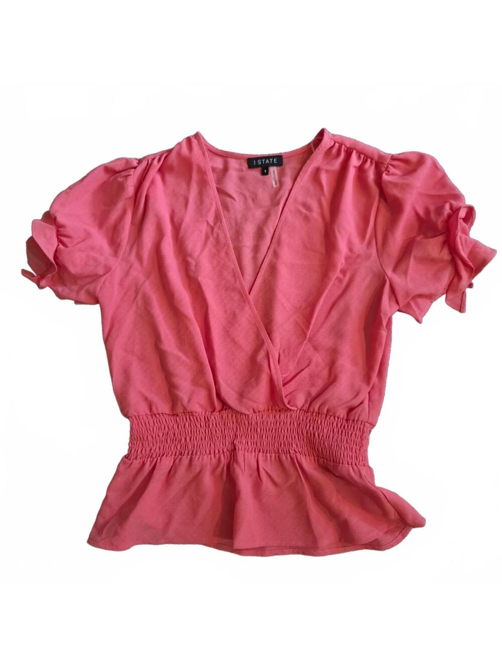1.State Cherryblossom Pink Short Sleeve Smocked Waist Blouse Size S